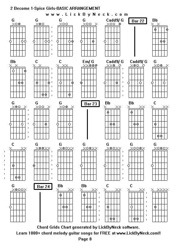 Chord Grids Chart of chord melody fingerstyle guitar song-2 Become 1-Spice Girls-BASIC ARRANGEMENT,generated by LickByNeck software.